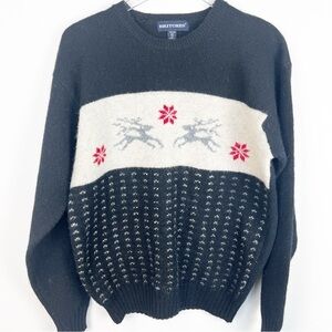 Vintage 100% Shetland wool reindeer winter Christmas Holiday sweater by Britches